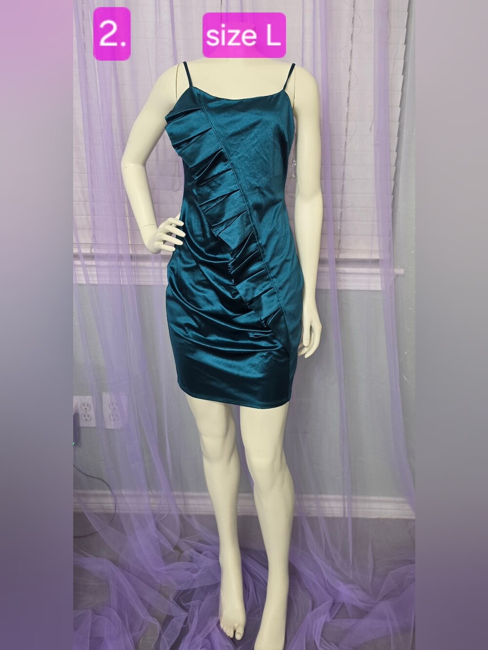Emerald Sundae Teal Satin Ruffle Mini Dress